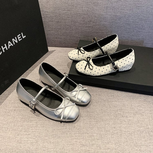 Women's French Style Bow Embellished Shallow Cut Hidden Wedge Heel Single Shoes, 2026 New Collection, Gentle Evening Style Fashion Dress Shoes With One-Strap Buckle