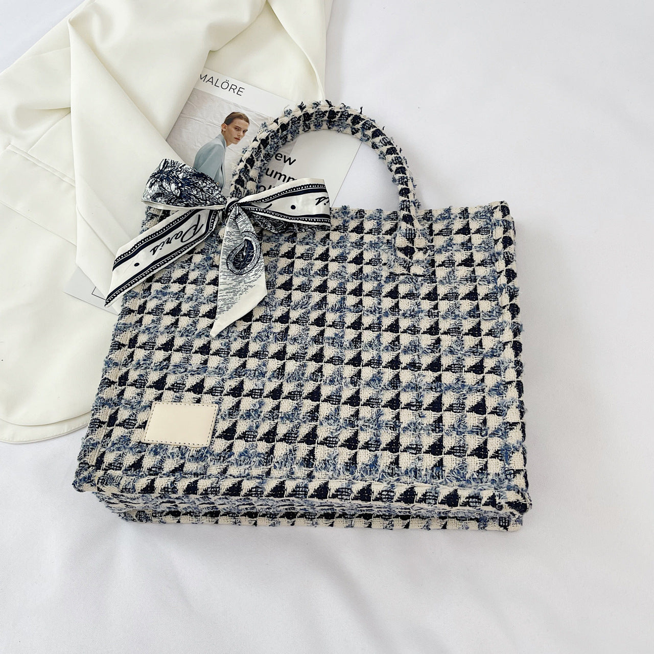 Textured Plaid Commuter Canvas Large Capacity Tote