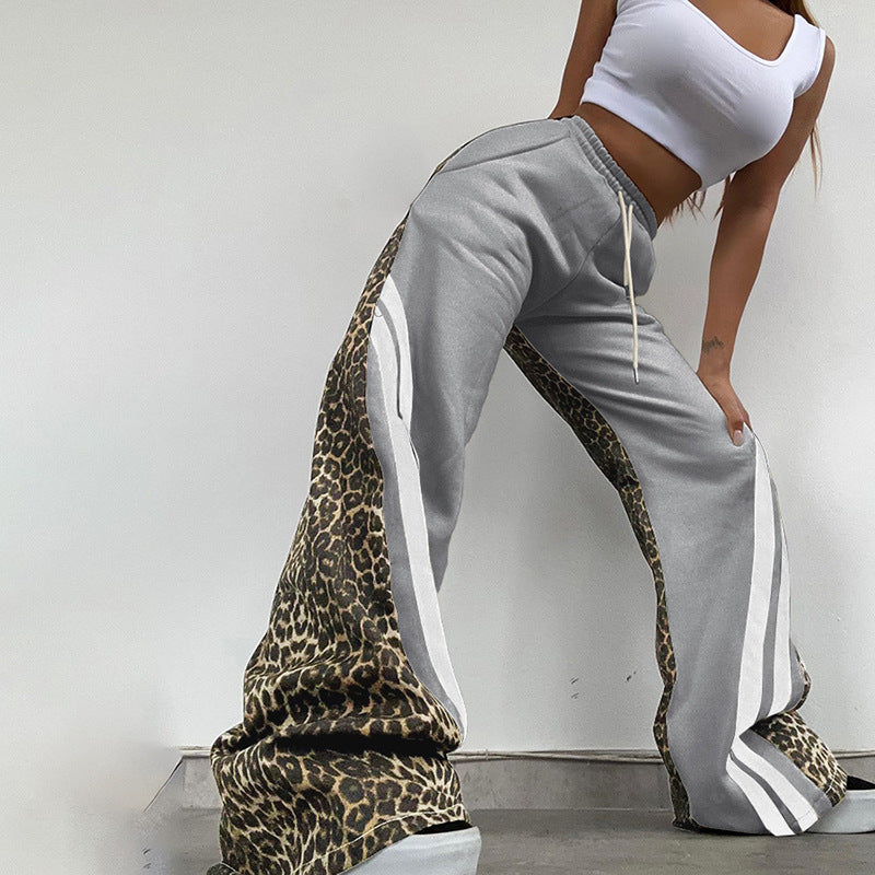 Printed Striped Color Matching High Waist Loose Trousers For Women