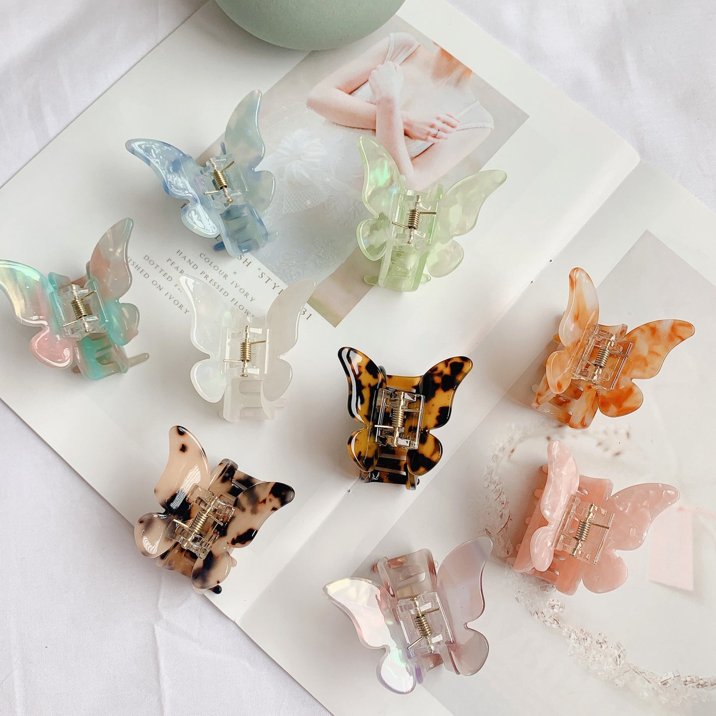 Girls Ins Acetate Butterfly Colorful Grab Clip