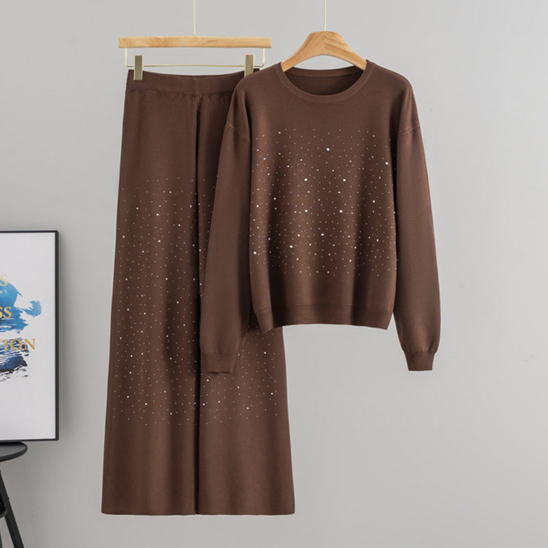 Starry Hot-Stone Round-Neck Pullover Knit Set