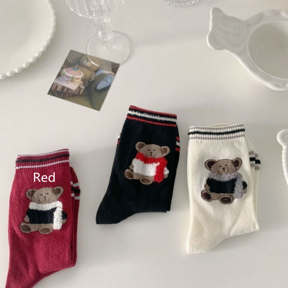 Bear Socks Female Japanese Cute Cherry Tube Socks Ins Tide