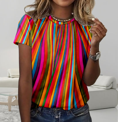 Summer Floral Print Round Neck T-shirt
