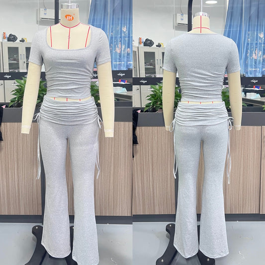Solid-Color Fashionable Casual Flared Pants With Lace-Up Design For Women