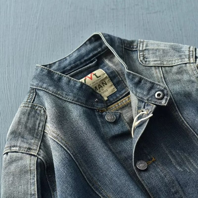 Stand Collar Retro Do The Old Cowboy Jacket Stitching Overalls Men