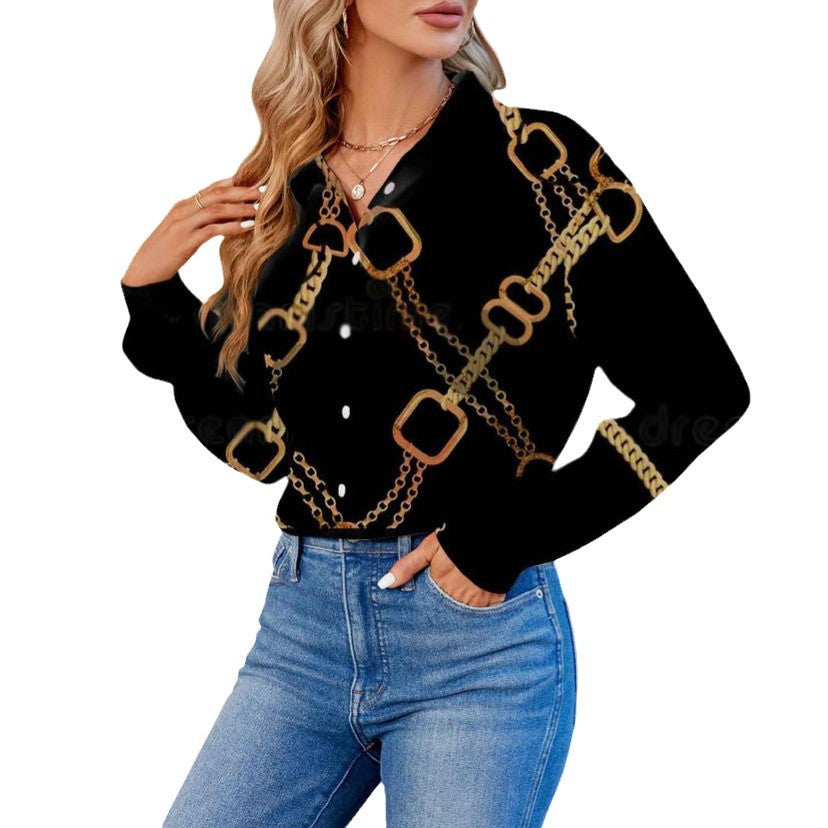 Women's 3D Printed Fashionable Long-sleeved Lapel Shirt