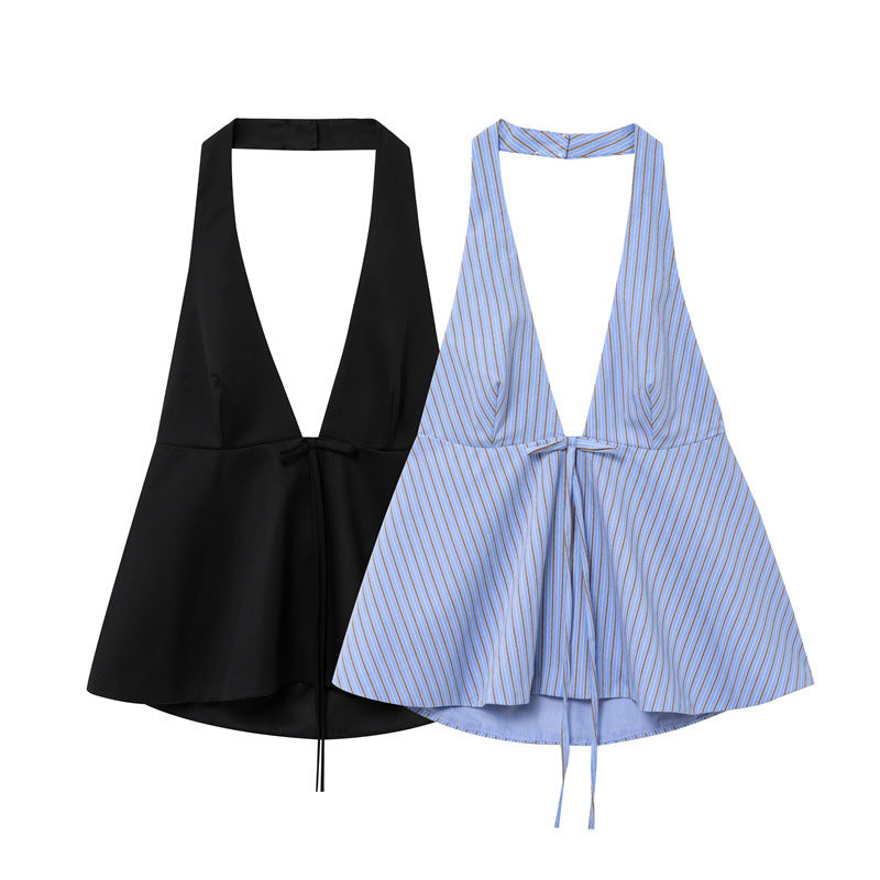 Bowknot Decoration Hanging Collar Backless Top
