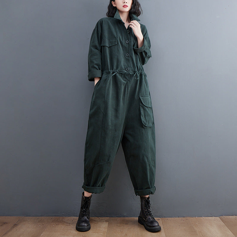Kvinders Jumpsuit Retro Kunst Og Alsidig Plus Size Løse Bukser I Ét Stykke Efterår Nye Casual Bukser