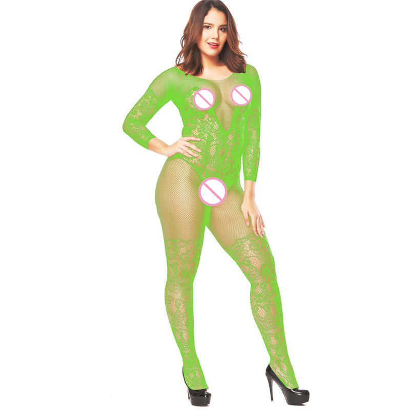 V-shaped Chest Embroidered Long-sleeved Open Stockings
