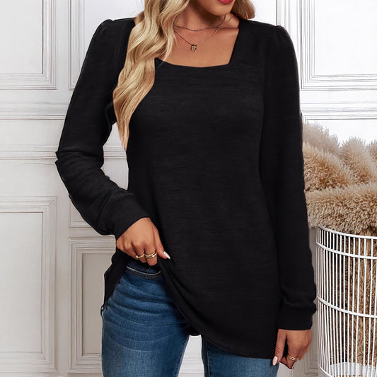 Plus-size Women's Casual And Fashionable Square-neck Long-sleeve Top