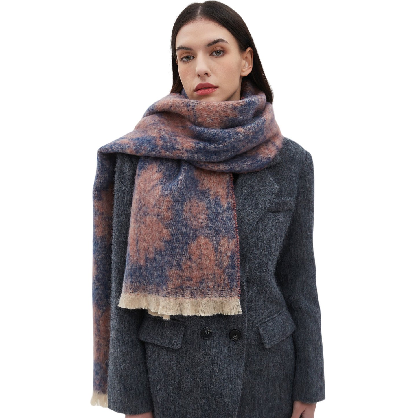 Efterårs- og vinter-jacquard-tørklæde til mænd og kvinder med kort skægblomstermønster