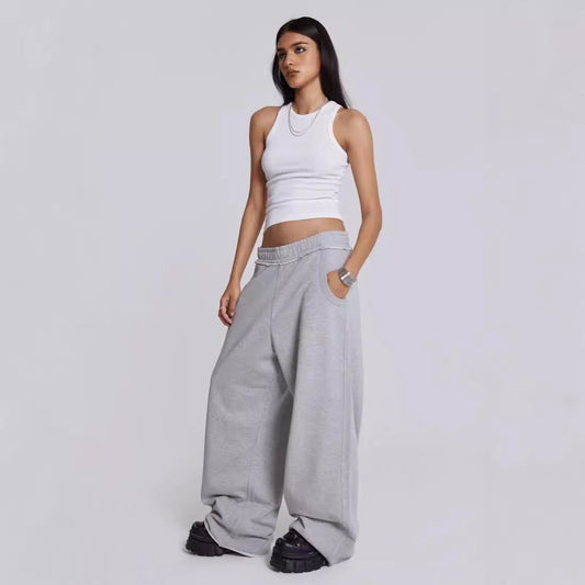 Gray Casual Pants Sweatpants Male And Female Personality Street