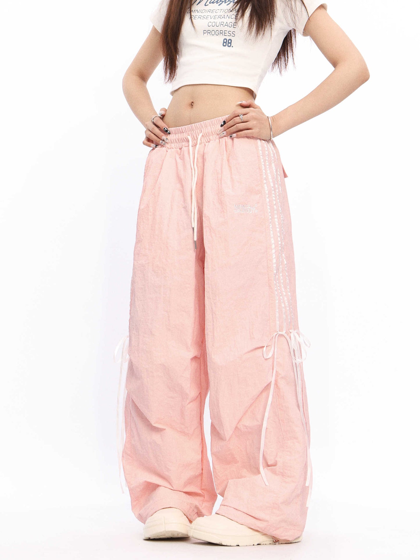 Colored Parachute Bow Bandage Overalls Sports Wide-leg Pants