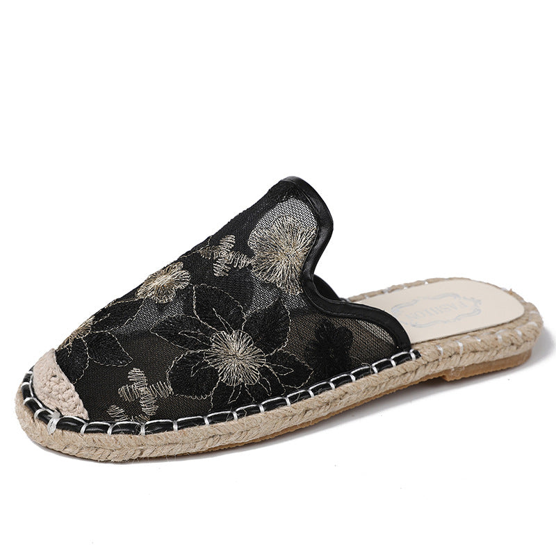 Flat Hemp Rope And Tendon Bottom Half Slippers