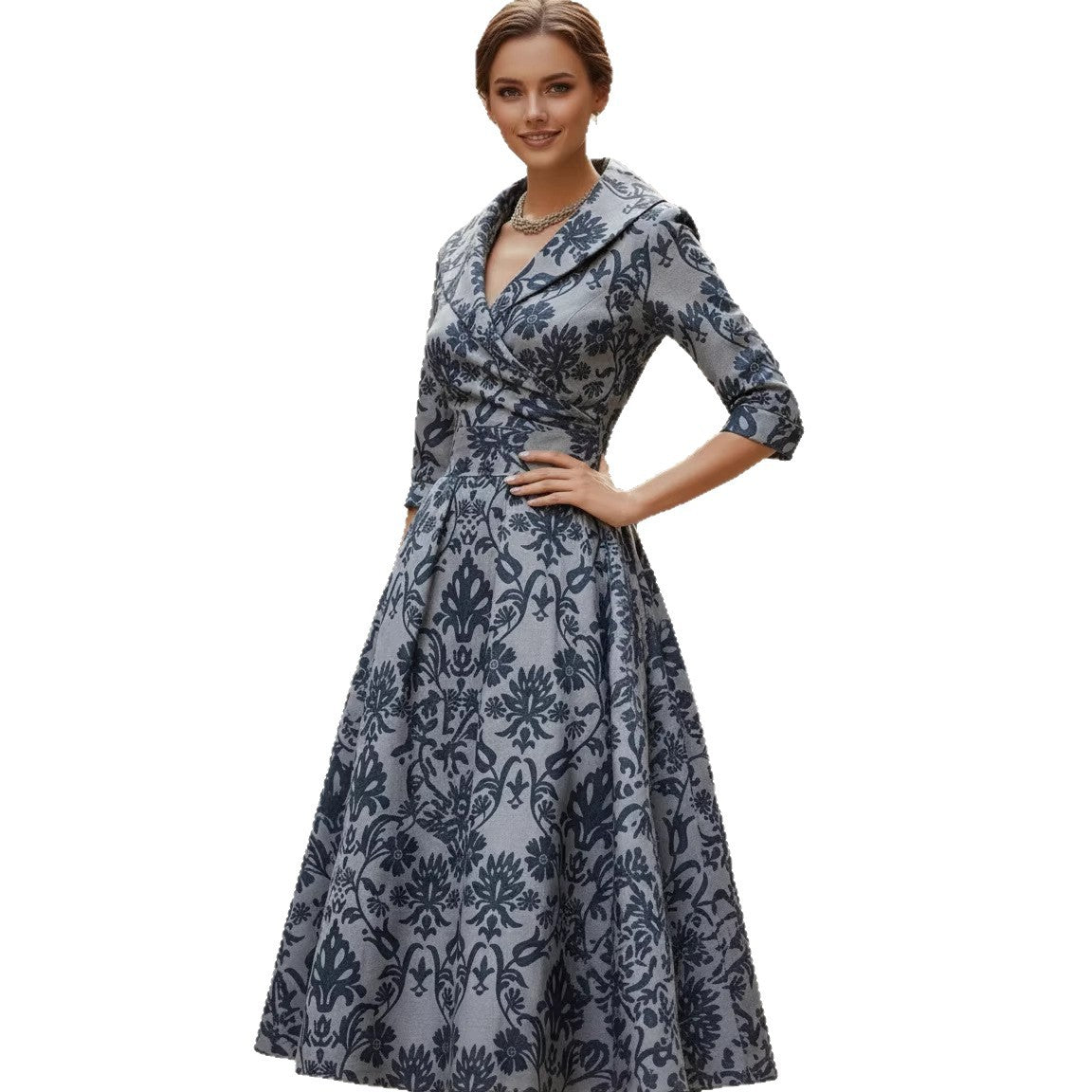 Three-quarter-sleeve Womens Maxi Dress