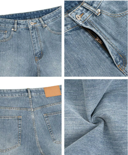 Retro Washed Flared Jeans Trendy Brand Wide Casual Long Pants