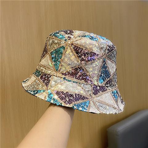 Women's Fashion Mixed Color Sequins Bucket Hat Foldable