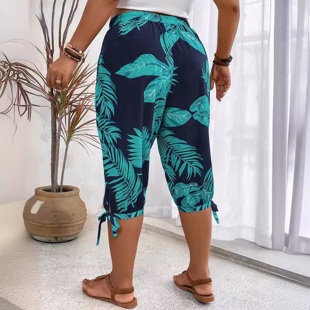 Plus Size Women's Printed Bandage Workout Leggings