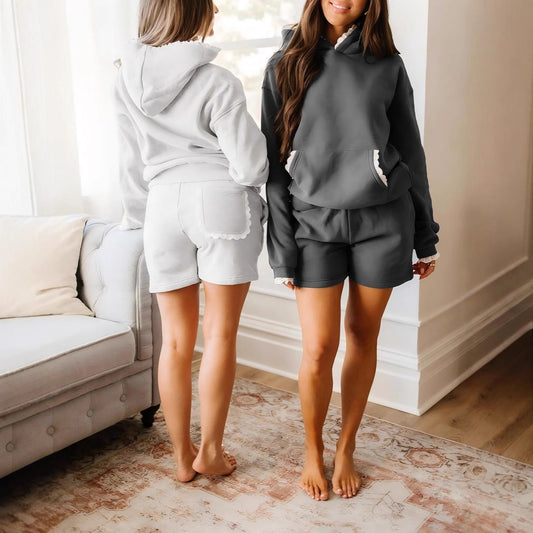 Women's Hoodie And High-waisted Shorts Casual Two-piece Set