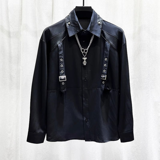 Mens Stylish Patchwork Long-sleeve Shirt Top