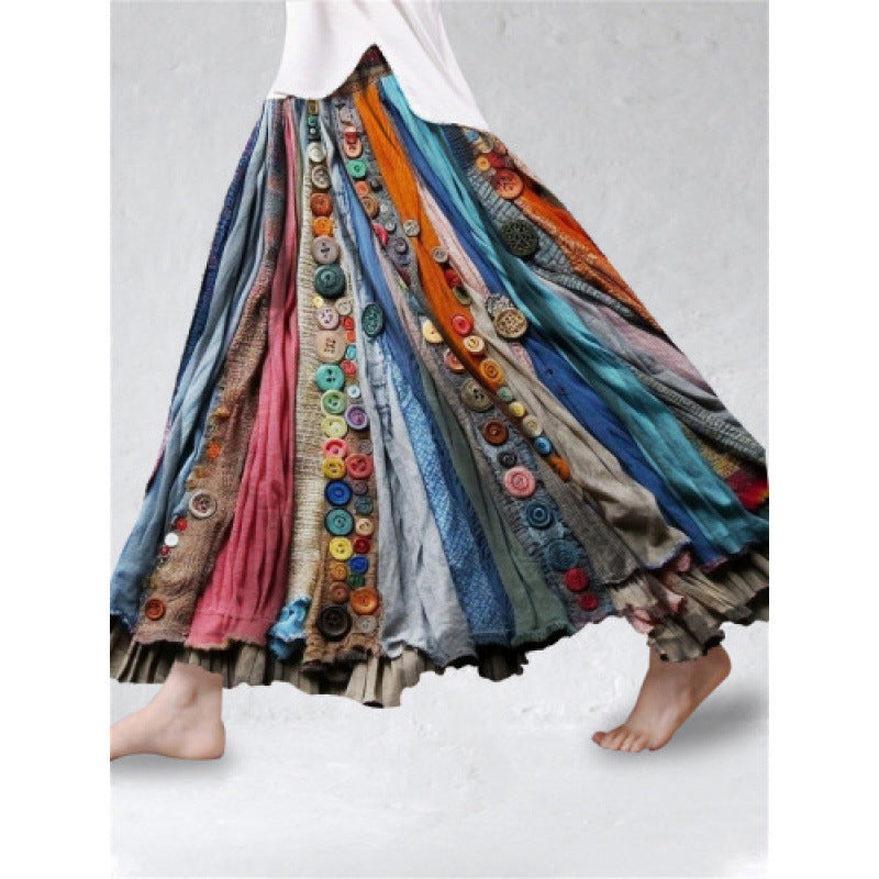 Springautumn 3D Digital-printed Midi A-line Skirt