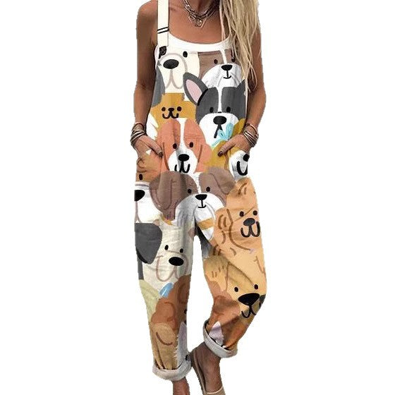 Floral 3D Digital Printing Casual Strap Sleeveless Jumpsuit