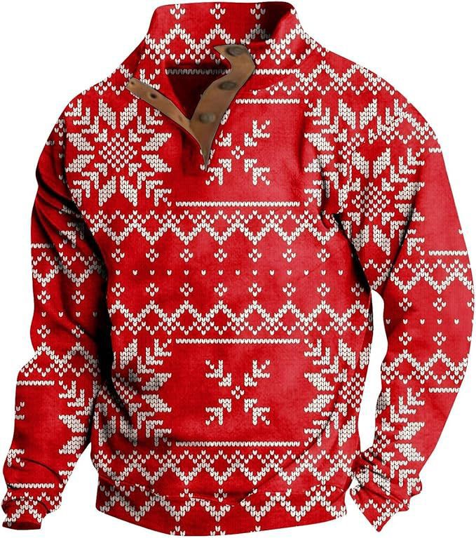 Herre Printet Casual Pullover Sweatshirt med 4 knapper fra Fashion Brand