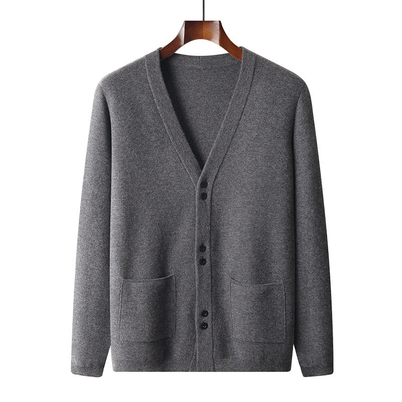 Men's V-neck All-matching Loose Solid Color Knitted Jacket