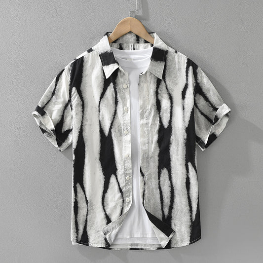 Retro Striped Printed Short Sleeve Shirt Fashion