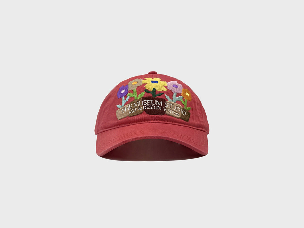Embroidered Five Pots Flower Baseball Cap Female Soft Peaked Cap