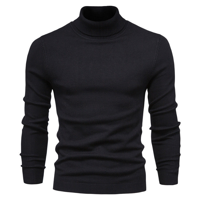 Casual Men's Solid Color Pullover Sweater High Neck