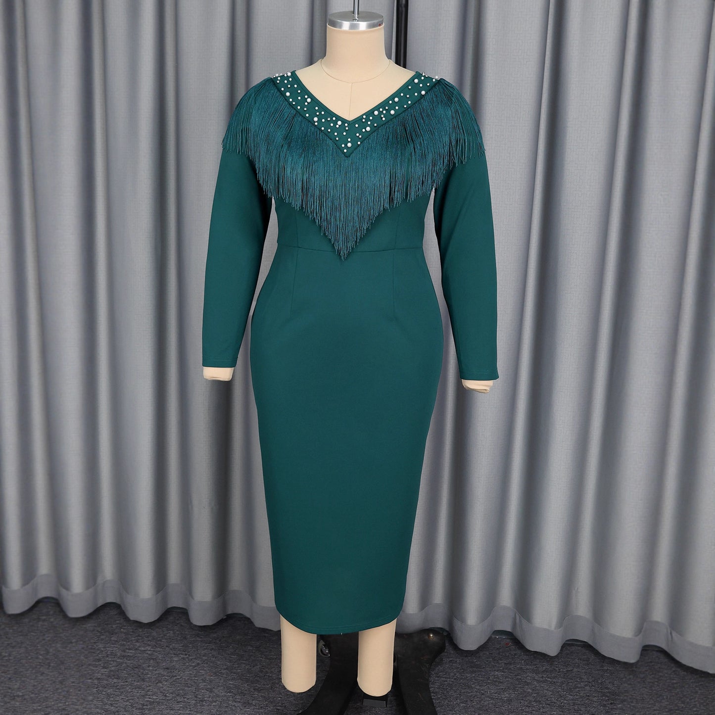 Plus-size Womens Tassel And Beaded Dress