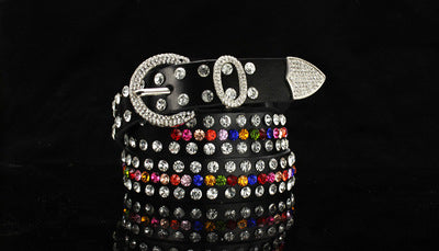 Women's Leather Belt Embellished With Rhinestones