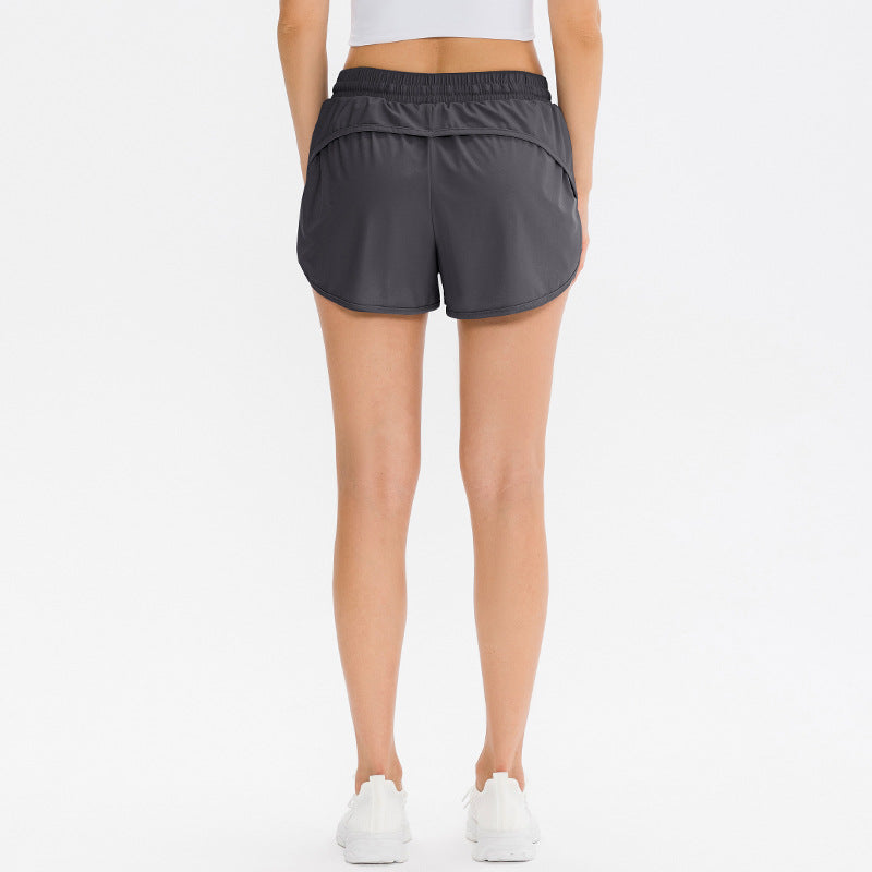Women's Fake Two-piece Sports Shorts Pockets