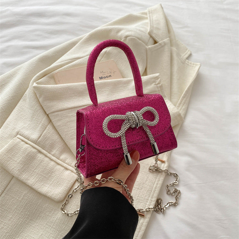Simple Casual Bowknot New Fashion Korean Chain Personality Hand-carrying Crossbody Shoulder Small Square Bag