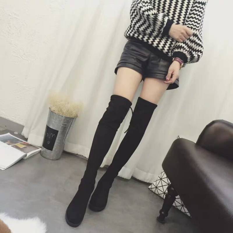 Leg Stretch Women's Boots Flat-bottomed High-top Large Size