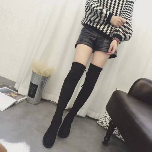 Leg Stretch Women's Boots Flat-bottomed High-top Large Size