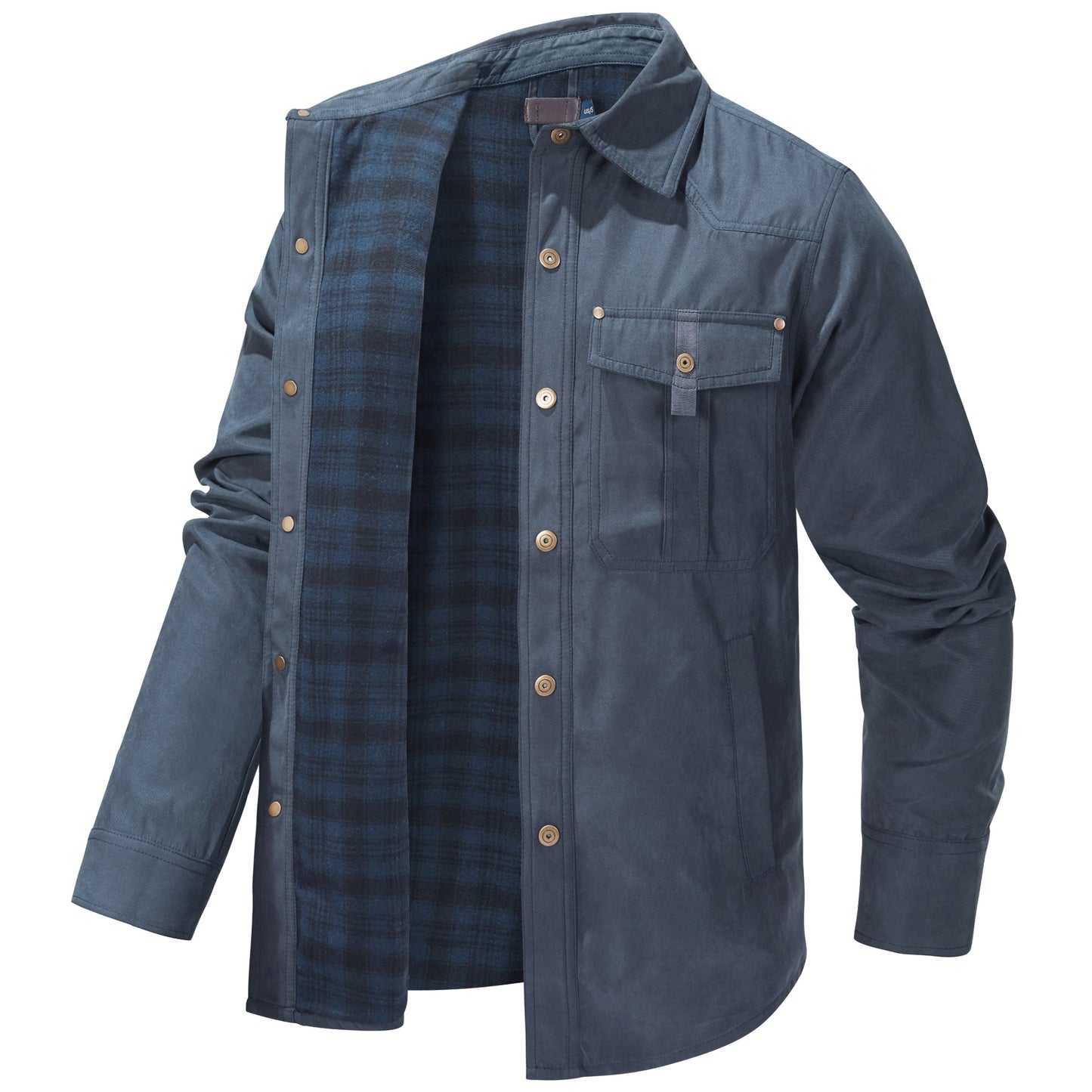 Mens Plus-Size Lapel Plaid Flannel Casual Jacket