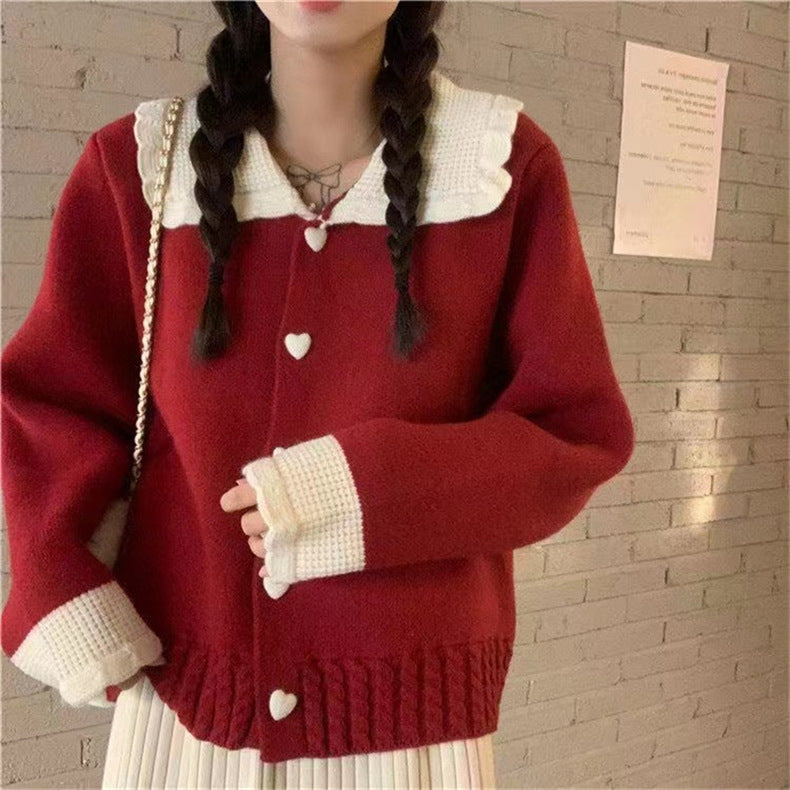 Women's Small Solid Color Doll Collar Sweater
