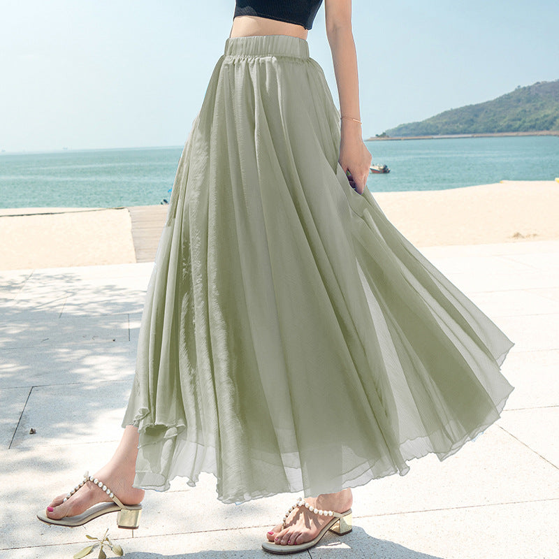 Chiffon Nederdel Stor Svingnederdel Ferie Strandkjole Fe Kjole