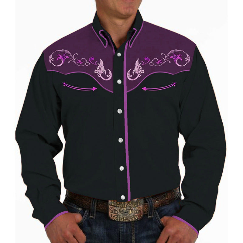 Men's Casual 3D Printing Lapel Long Sleeve Shirt