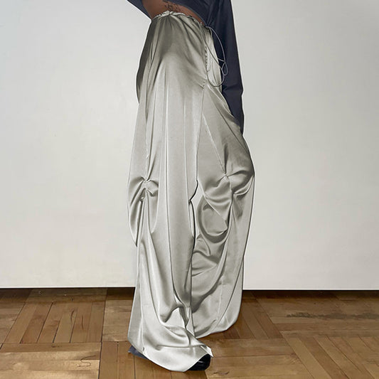 Solid Color Temperament Drape Mopping Satin Low Waist Loose Casual Woven Pants