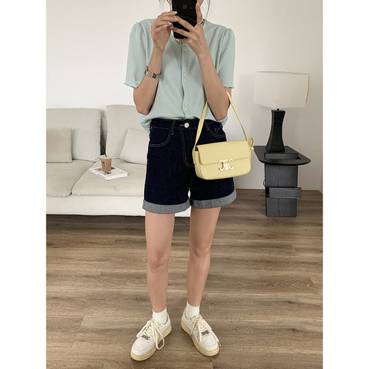 Women's High Waist Loose Rolled Denim Shorts