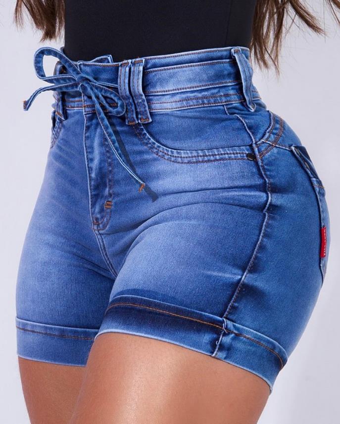 Kvinder Mode Afslappede Højtaljede Skinny Denimshorts