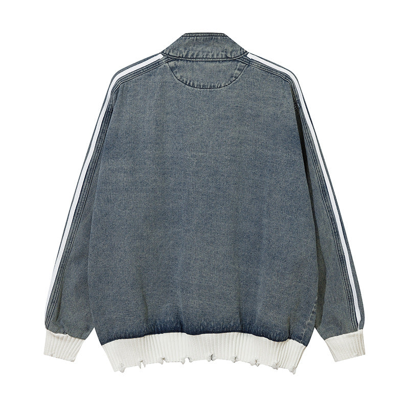 Casual Loose Damaged Color Matching Ribbon Striped Sweater Coat Fashion
