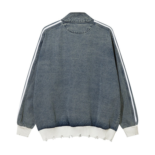 Casual Loose Damaged Color Matching Ribbon Striped Sweater Coat Fashion