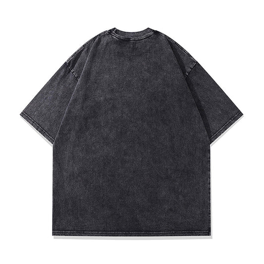 Printed Heavy Half Sleeve T-shirt Men's And Women's Distressed Washed Short Sleeve Street Top