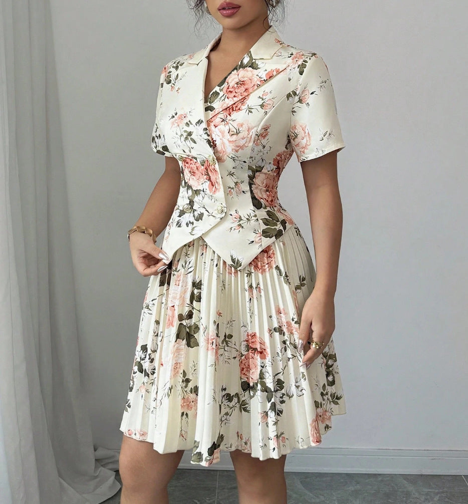 New Springautumn Womens Fashion Versatile Set Elegant Floral-print Casual Two-piece Outfit