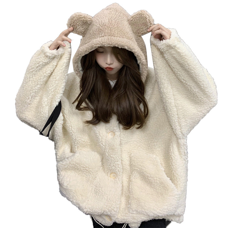 Middle School Girl's Loose Lamb Fleece Jacket