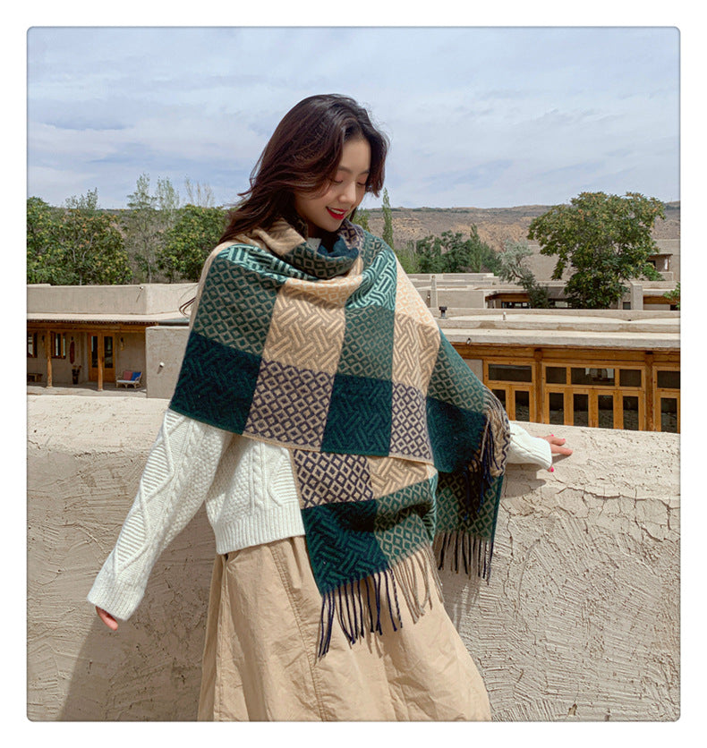 Imitated Wool All-match Double-sided Autumn And Winter Thickened Warm Scarf